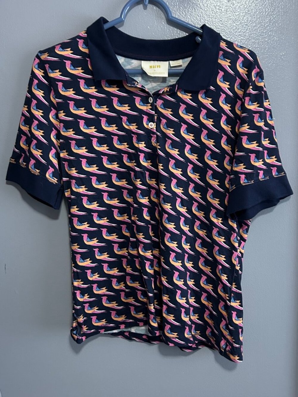 Maeve Polo Shirt with Bird Print
